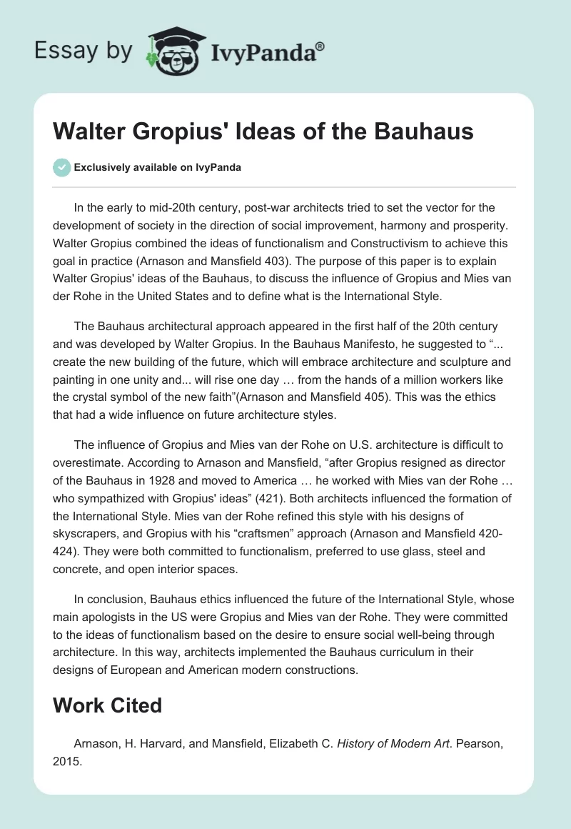 Walter Gropius' Ideas of the Bauhaus. Page 1
