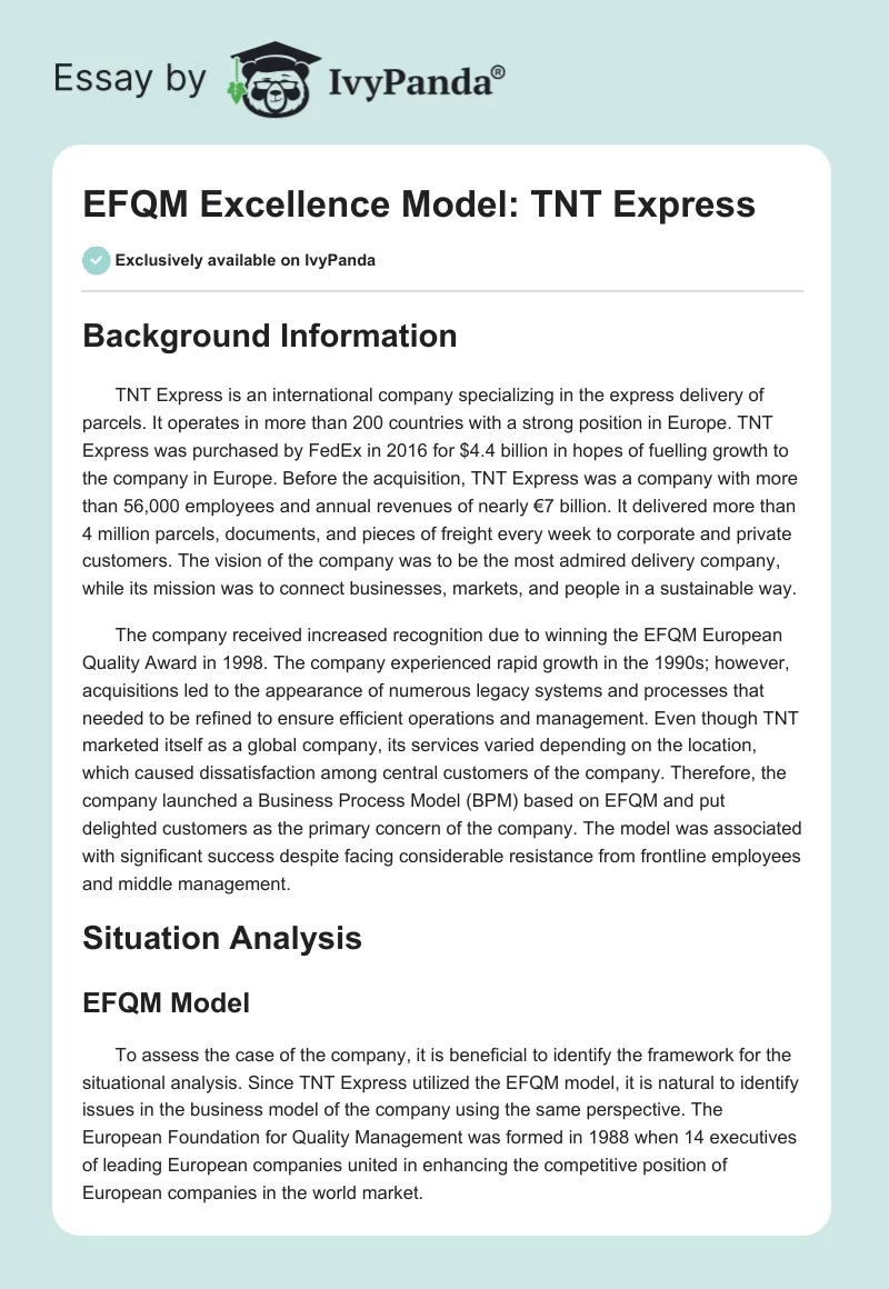 EFQM Excellence Model: TNT Express. Page 1