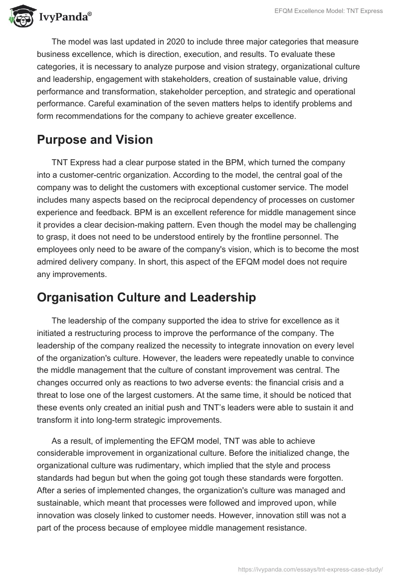 EFQM Excellence Model: TNT Express. Page 2