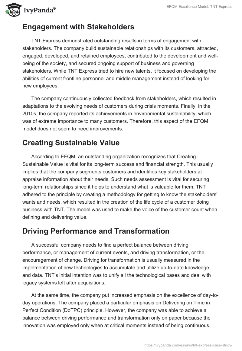 EFQM Excellence Model: TNT Express. Page 3