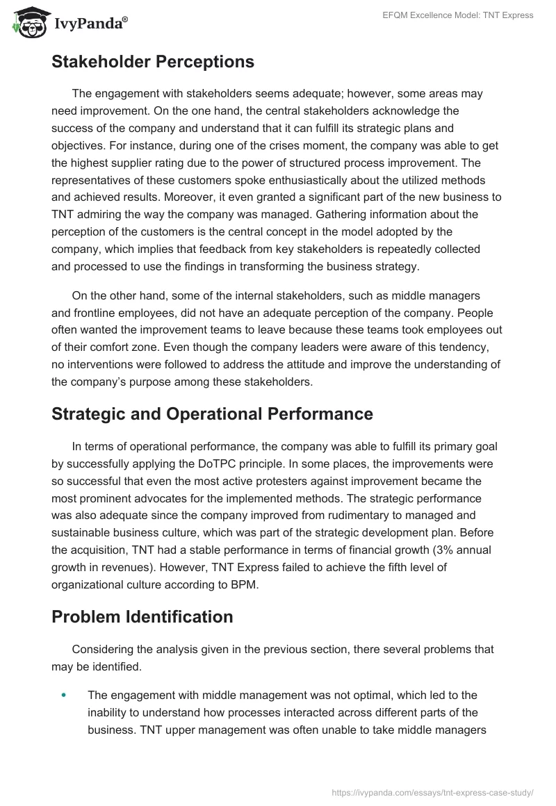 EFQM Excellence Model: TNT Express. Page 4