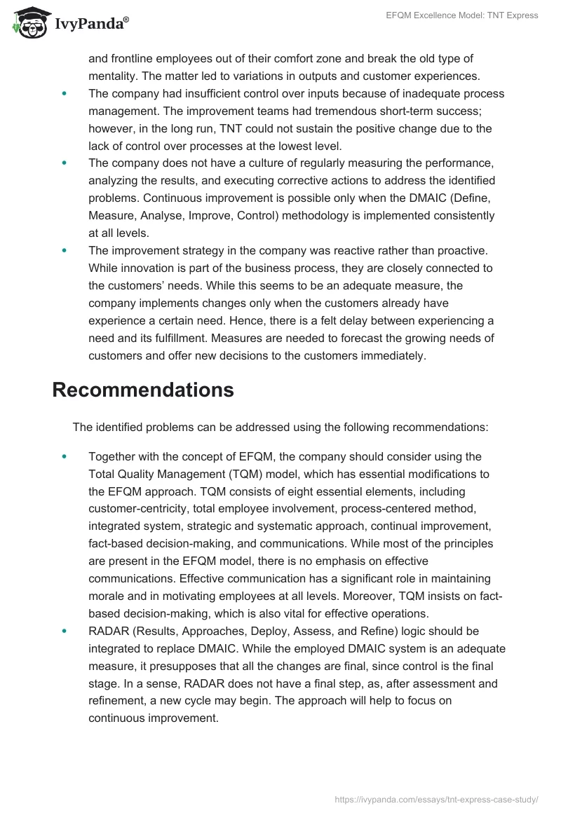 EFQM Excellence Model: TNT Express. Page 5
