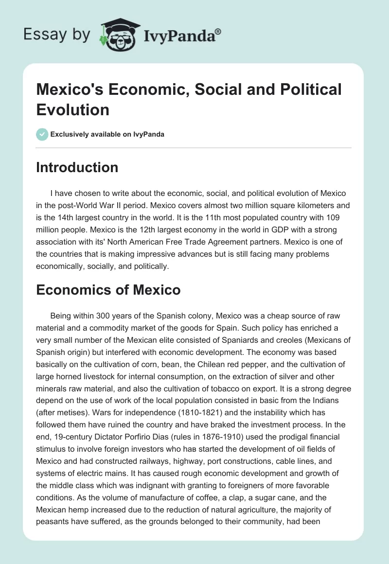 Mexico's Economic, Social and Political Evolution. Page 1