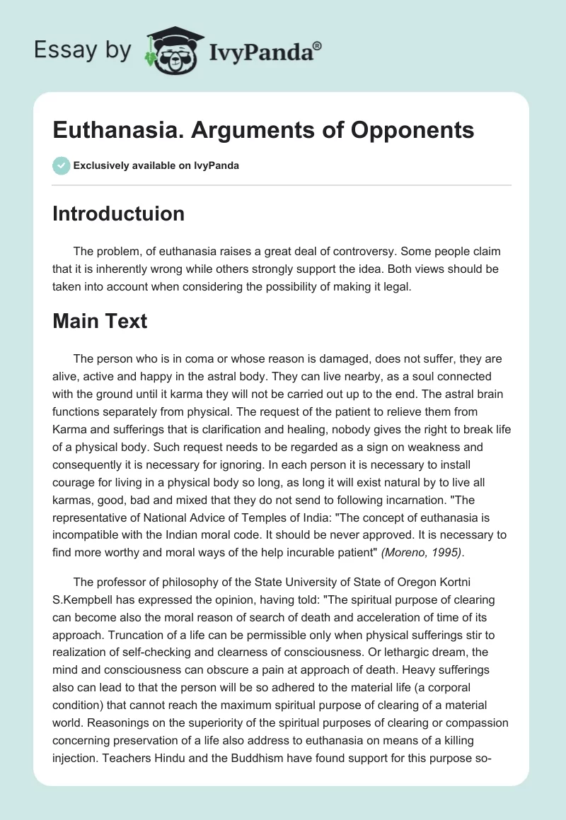 Euthanasia. Arguments of Opponents. Page 1