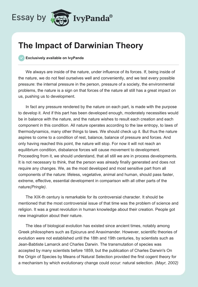 The Impact of Darwinian Theory. Page 1