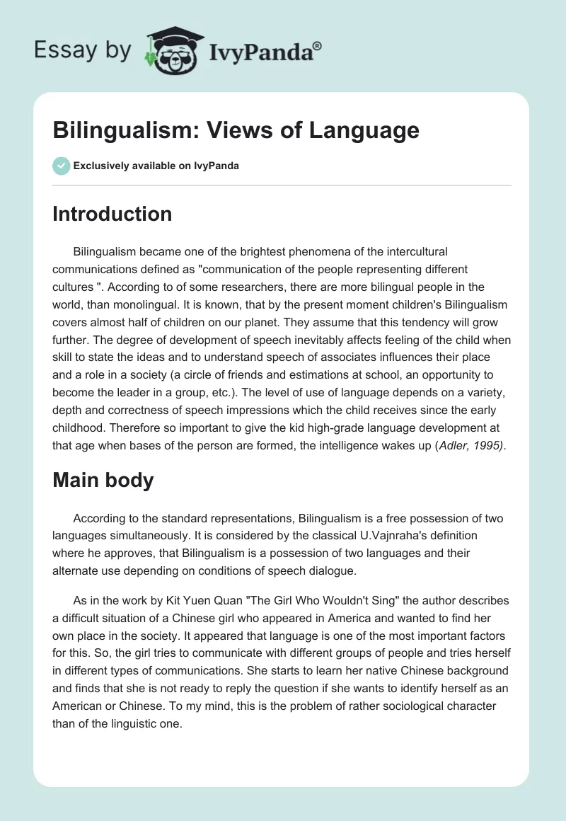 Bilingualism: Views of Language. Page 1