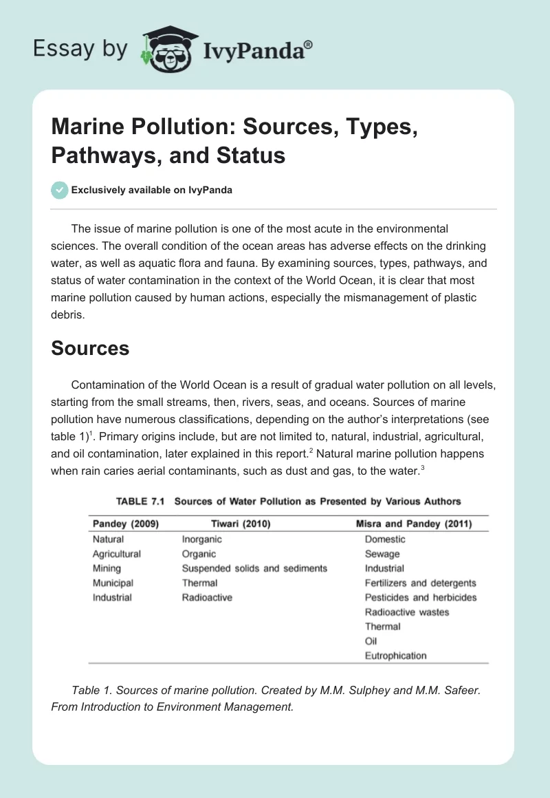 Marine Pollution: Sources, Types, Pathways, and Status. Page 1
