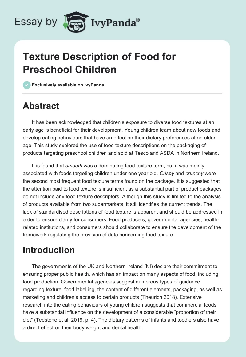 Texture Description of Food for Preschool Children. Page 1