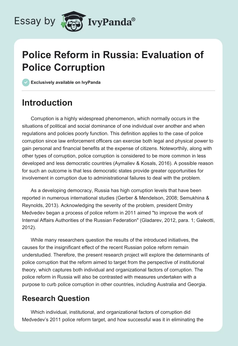 Police Reform in Russia: Evaluation of Police Corruption. Page 1