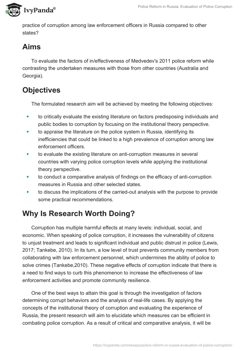 Police Reform in Russia: Evaluation of Police Corruption. Page 2