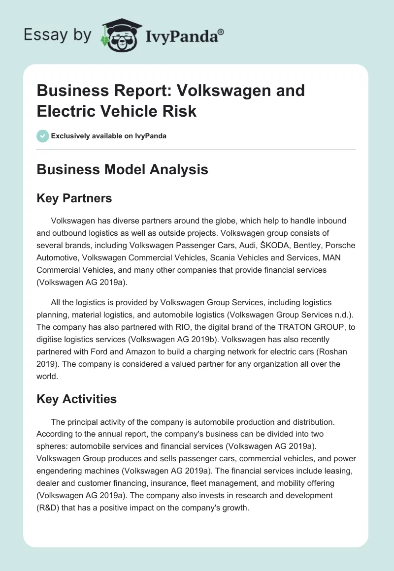 Business Report: Volkswagen and Electric Vehicle Risk. Page 1