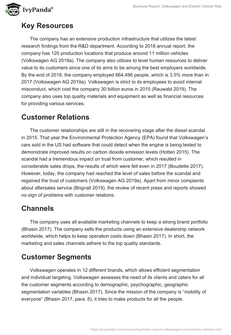 Business Report: Volkswagen and Electric Vehicle Risk. Page 2