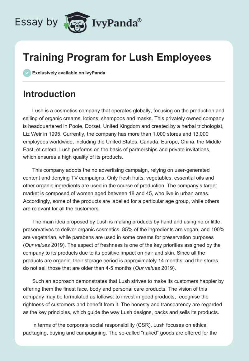 Training Program for Lush Employees. Page 1