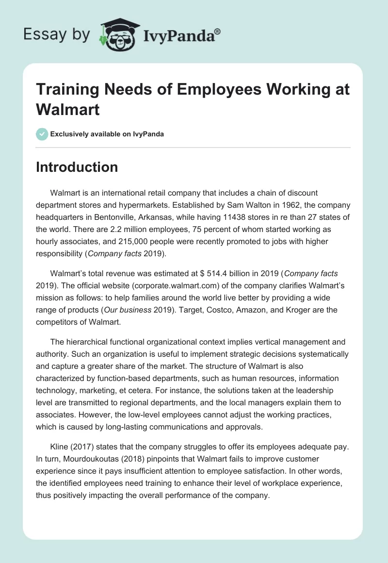 Training Needs of Employees Working at Walmart. Page 1