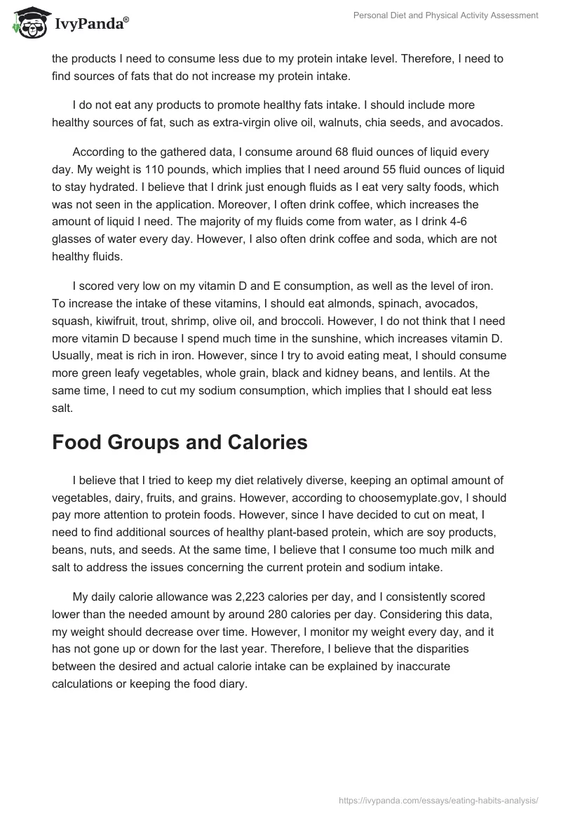 Personal Diet and Physical Activity Assessment. Page 3