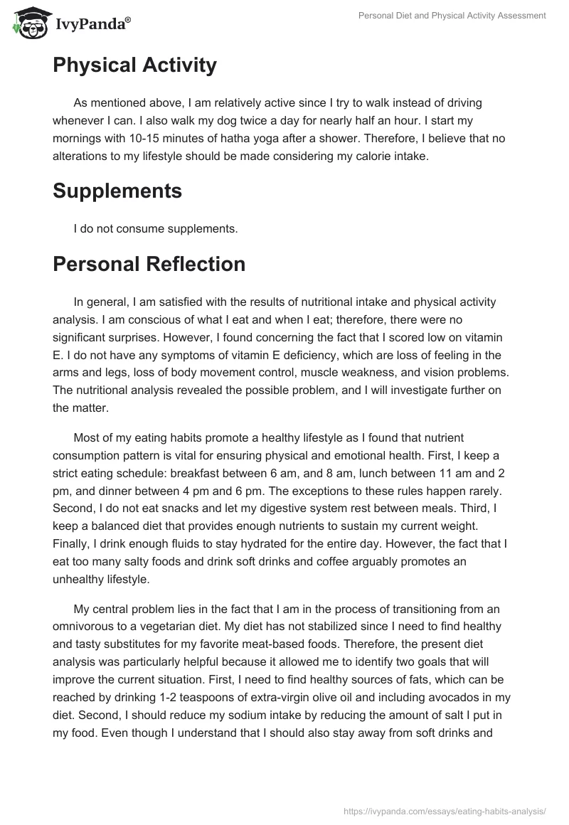 Personal Diet and Physical Activity Assessment. Page 4