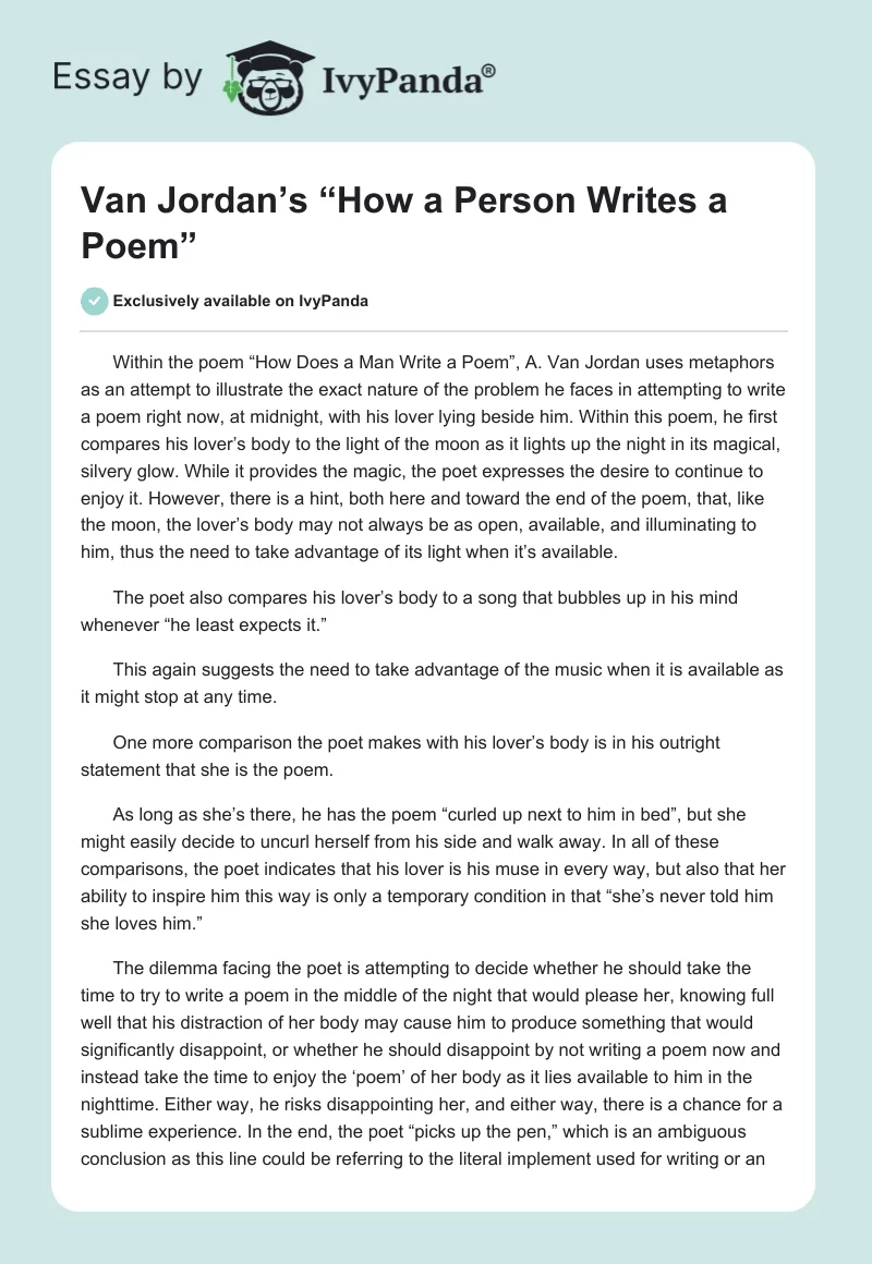 Van Jordan’s “How a Person Writes a Poem”. Page 1
