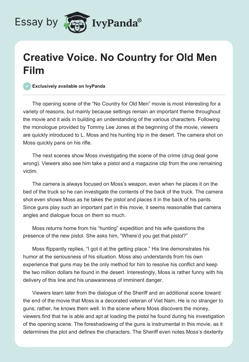 Creative Voice. "No Country for Old Men" Film. Page 1