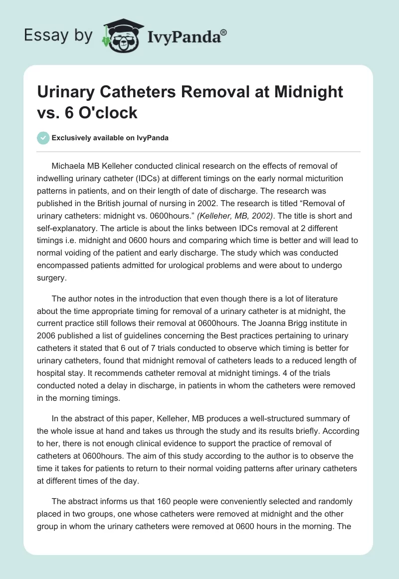 Urinary Catheters Removal at Midnight vs. 6 O'clock. Page 1