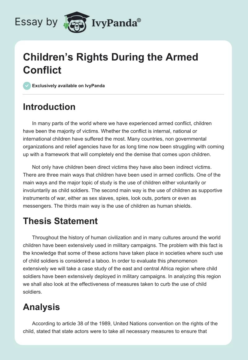 Children’s Rights During the Armed Conflict. Page 1