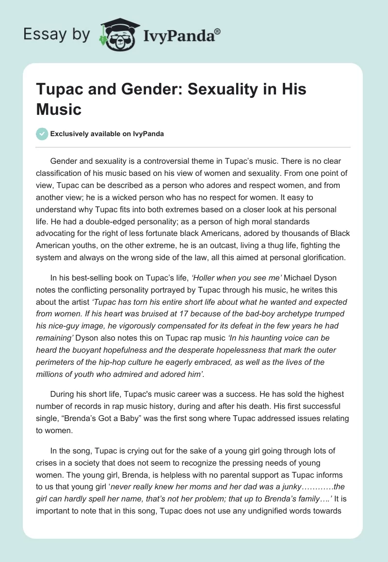 Tupac and Gender: Sexuality in His Music. Page 1