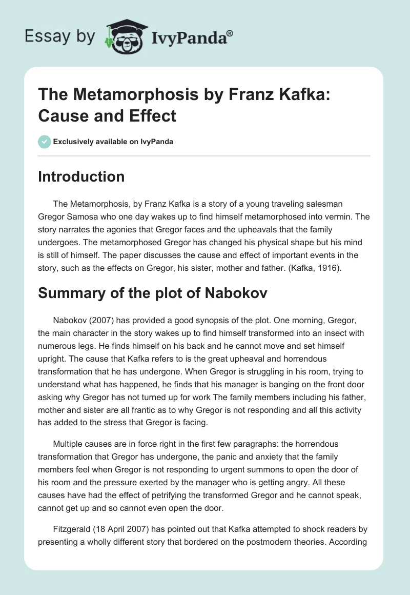 The Metamorphosis by Franz Kafka: Cause and Effect. Page 1