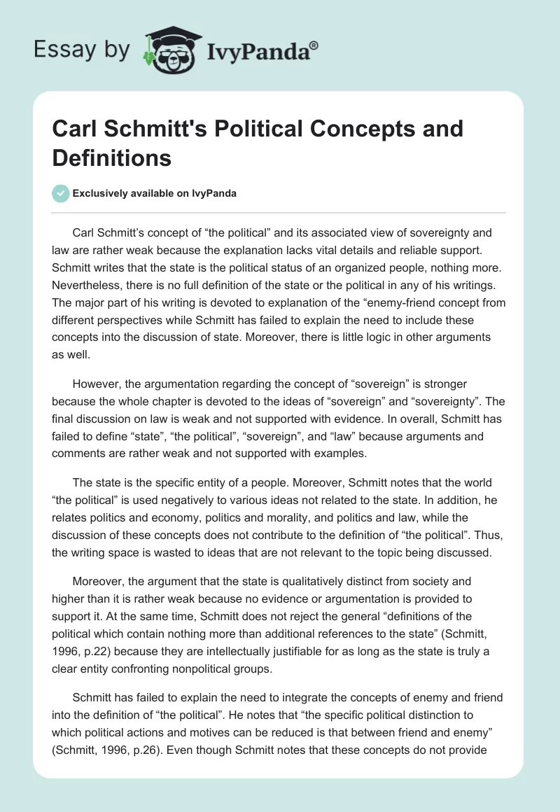 Carl Schmitt's Political Concepts and Definitions. Page 1