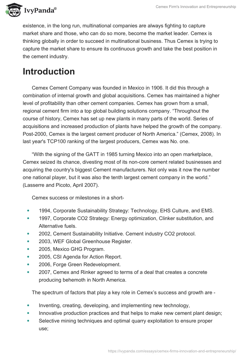 Cemex Firm's Innovation and Entrepreneurship. Page 2
