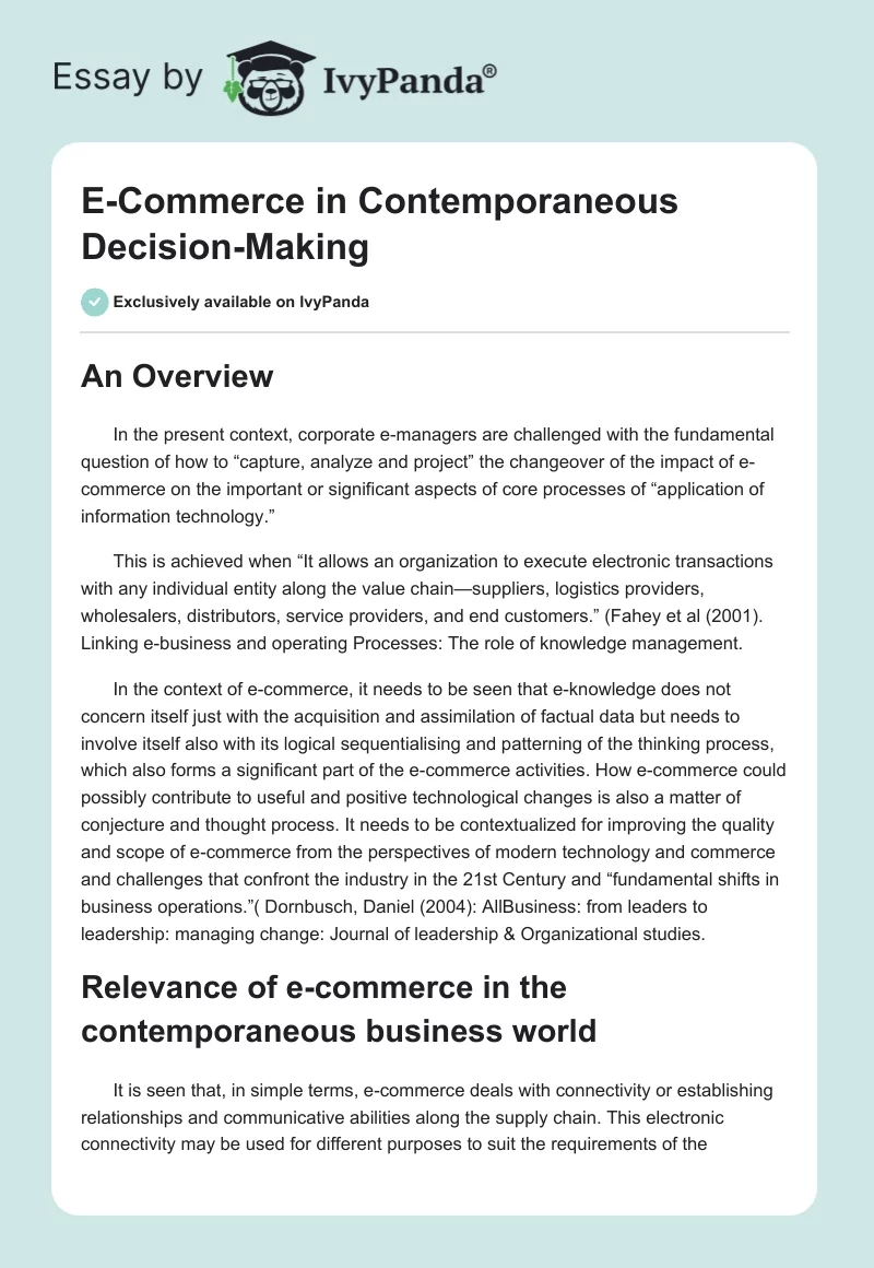 E-Commerce in Contemporaneous Decision-Making. Page 1