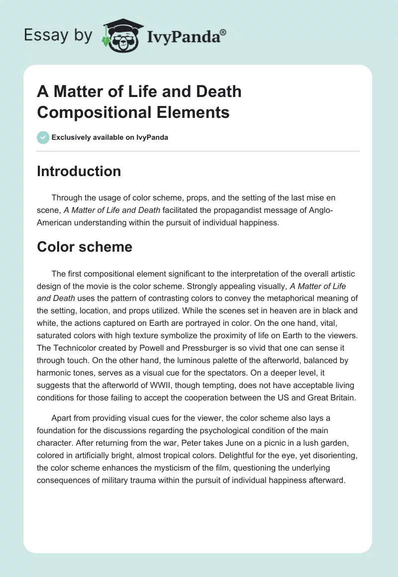 A Matter of Life and Death Compositional Elements. Page 1