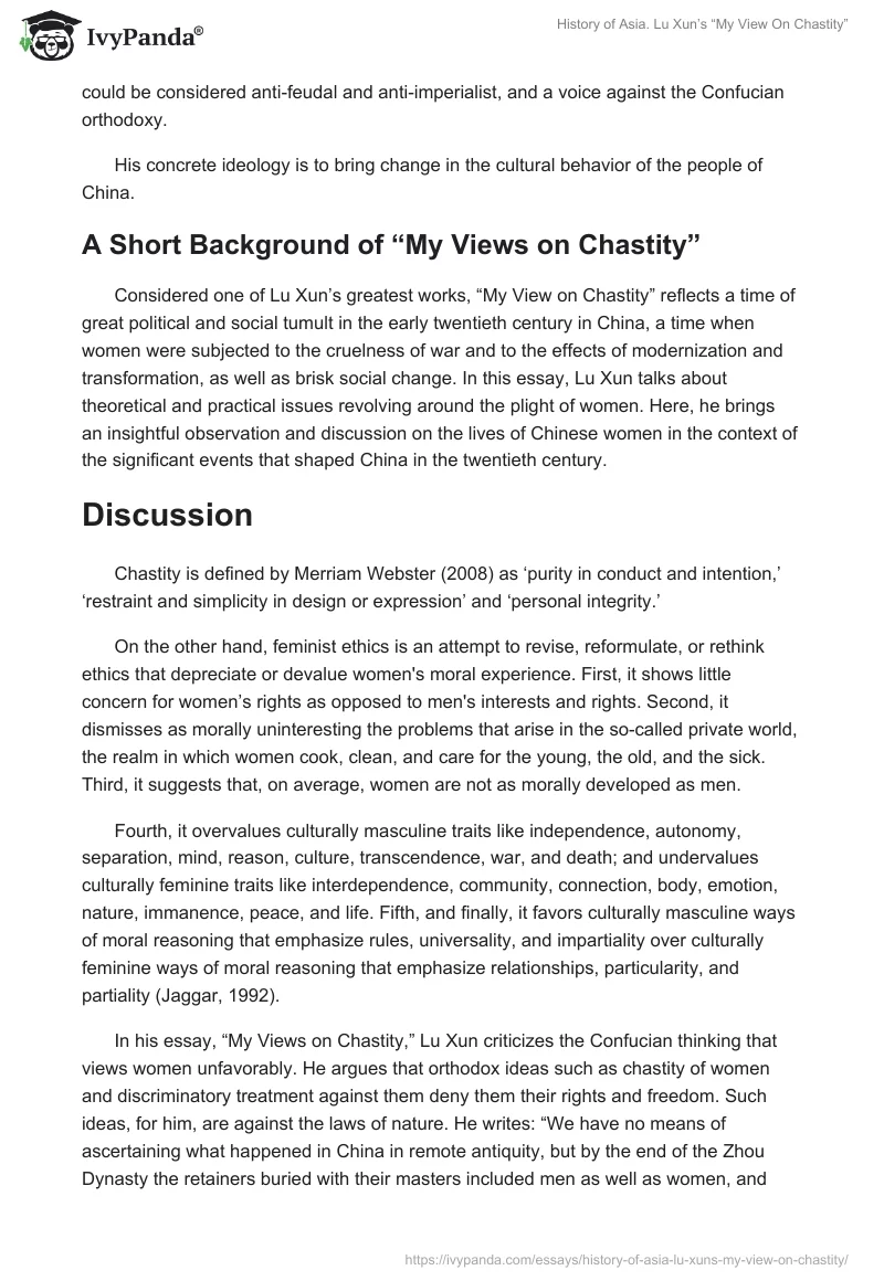 History of Asia. Lu Xun’s “My View On Chastity”. Page 2
