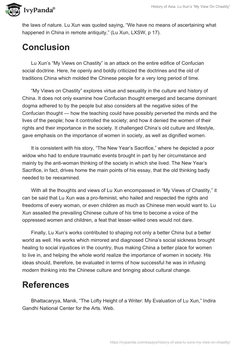History of Asia. Lu Xun’s “My View On Chastity”. Page 4