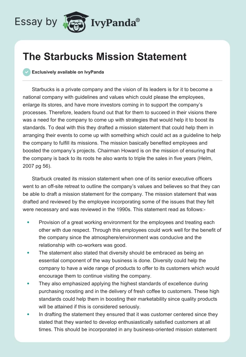 The Starbucks Mission Statement. Page 1