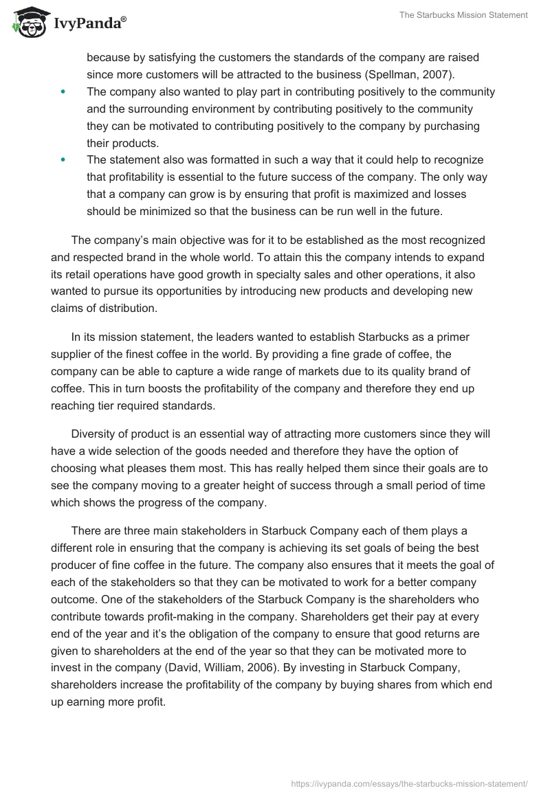 The Starbucks Mission Statement. Page 2