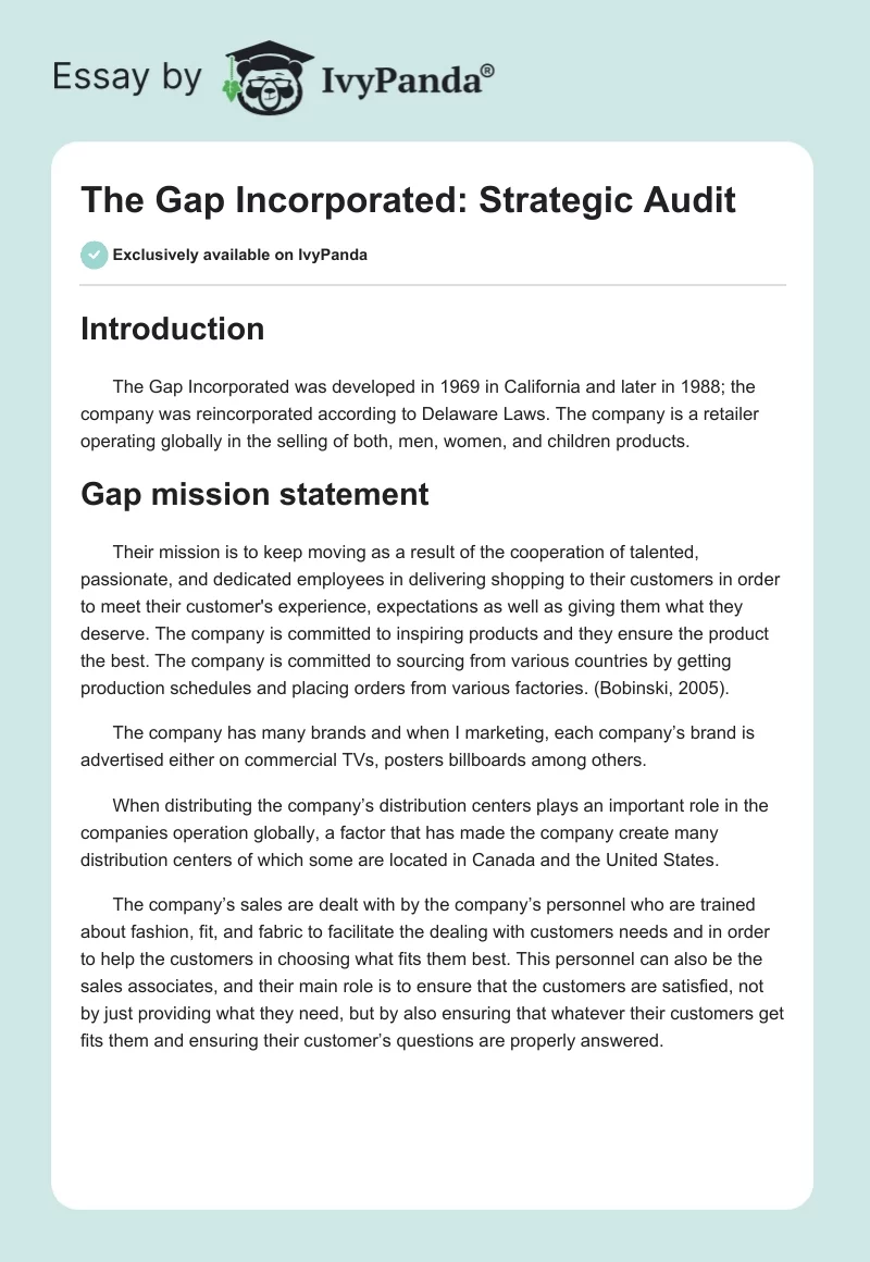 The Gap Incorporated: Strategic Audit. Page 1