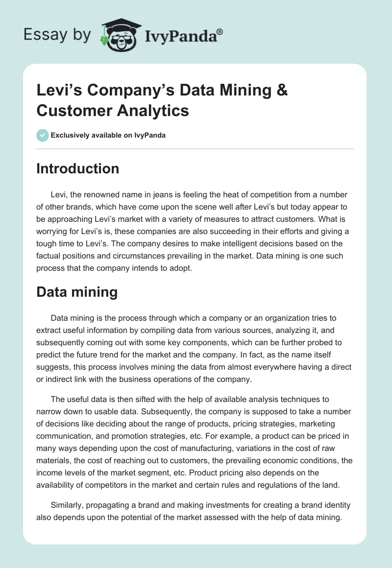 Levi’s Company’s Data Mining & Customer Analytics. Page 1