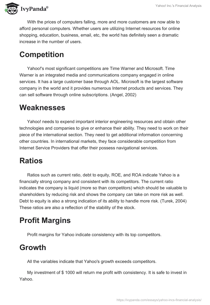 Yahoo! Inc.'s Financial Analysis. Page 4