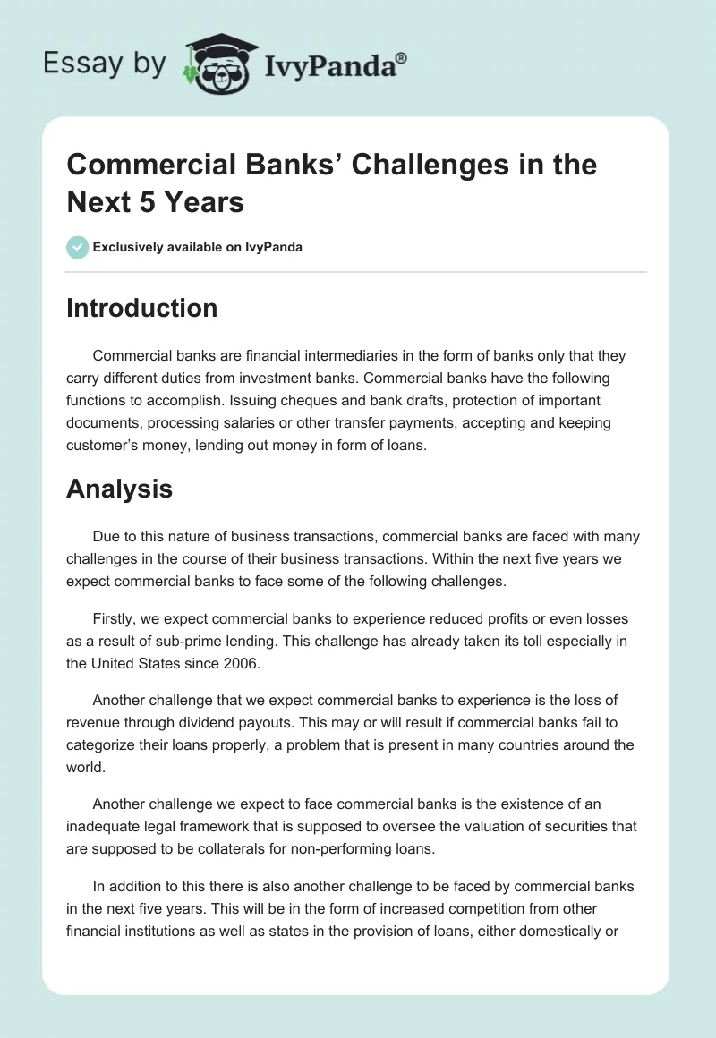 Commercial Banks’ Challenges in the Next 5 Years. Page 1