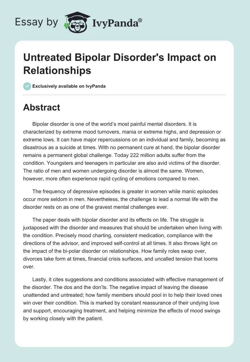 Untreated Bipolar Disorder's Impact on Relationships. Page 1