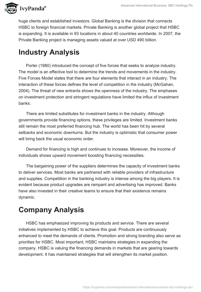 Advanced International Business: SBC Holdings Plc. Page 3