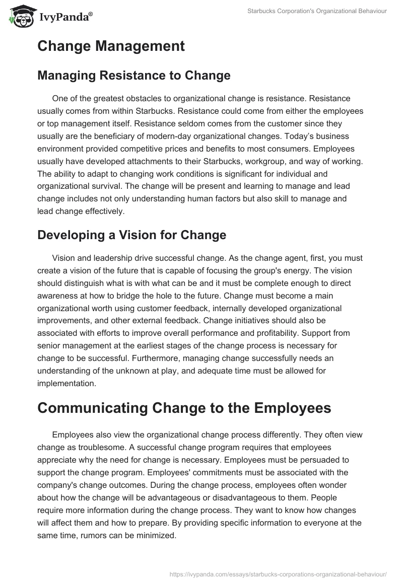 Starbucks Corporation's Organizational Behaviour. Page 4