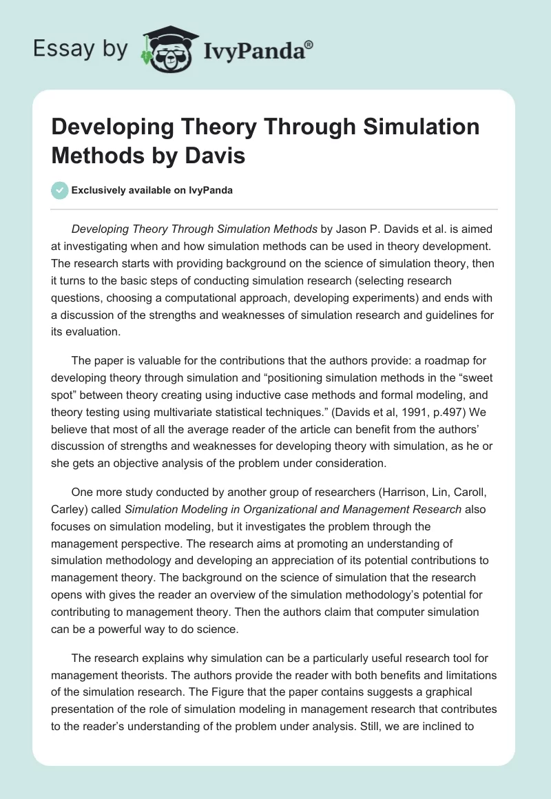 Developing Theory Through Simulation Methods by Davis. Page 1