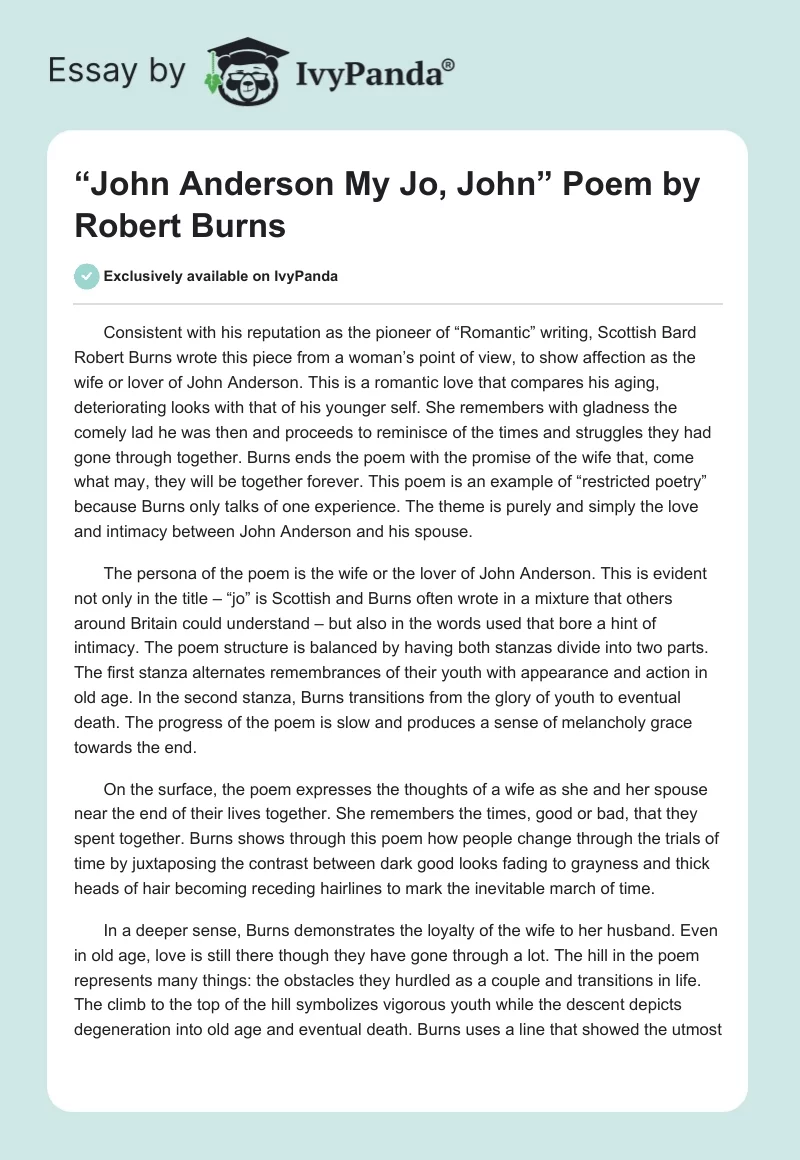 “John Anderson My Jo, John” Poem by Robert Burns. Page 1