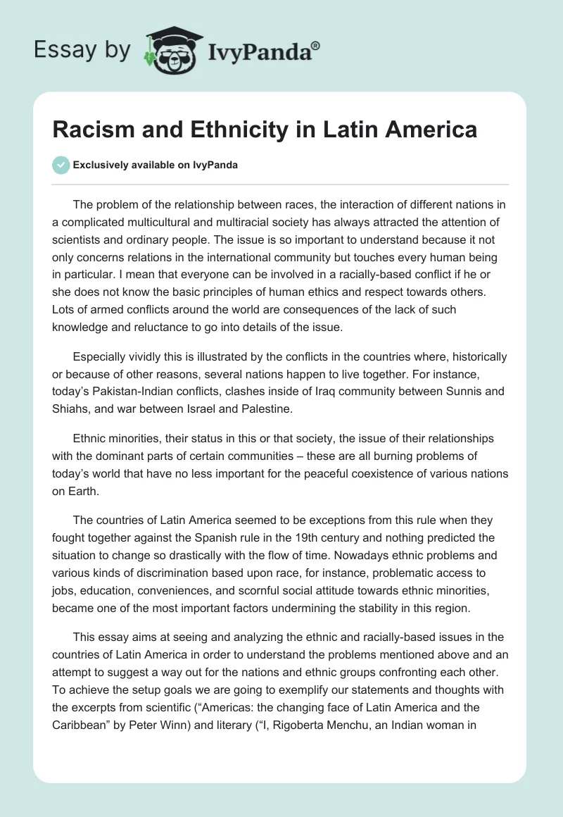 Racism and Ethnicity in Latin America. Page 1