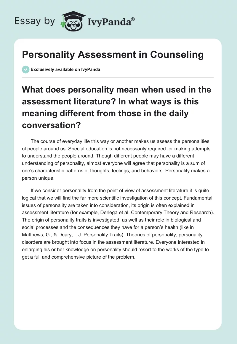 Personality Assessment in Counseling. Page 1