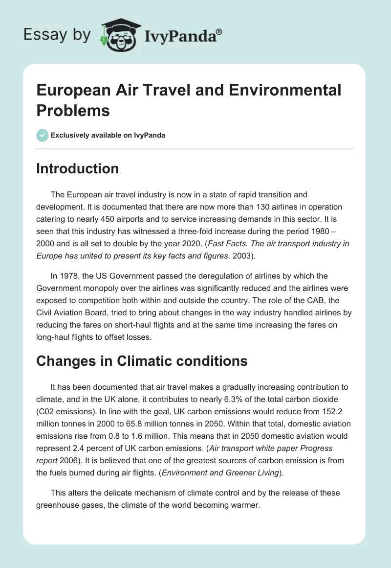 European Air Travel and Environmental Problems. Page 1