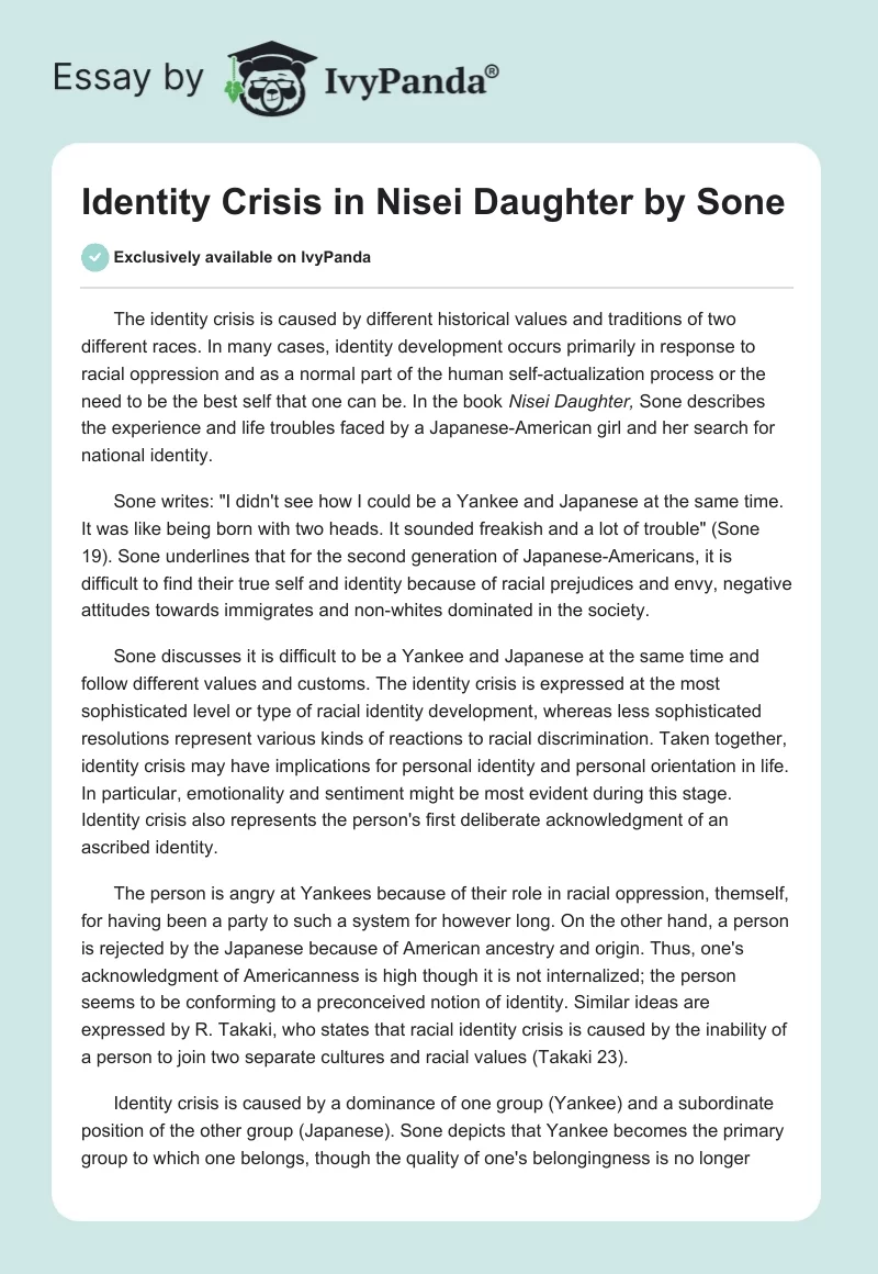Identity Crisis in "Nisei Daughter" by Sone. Page 1