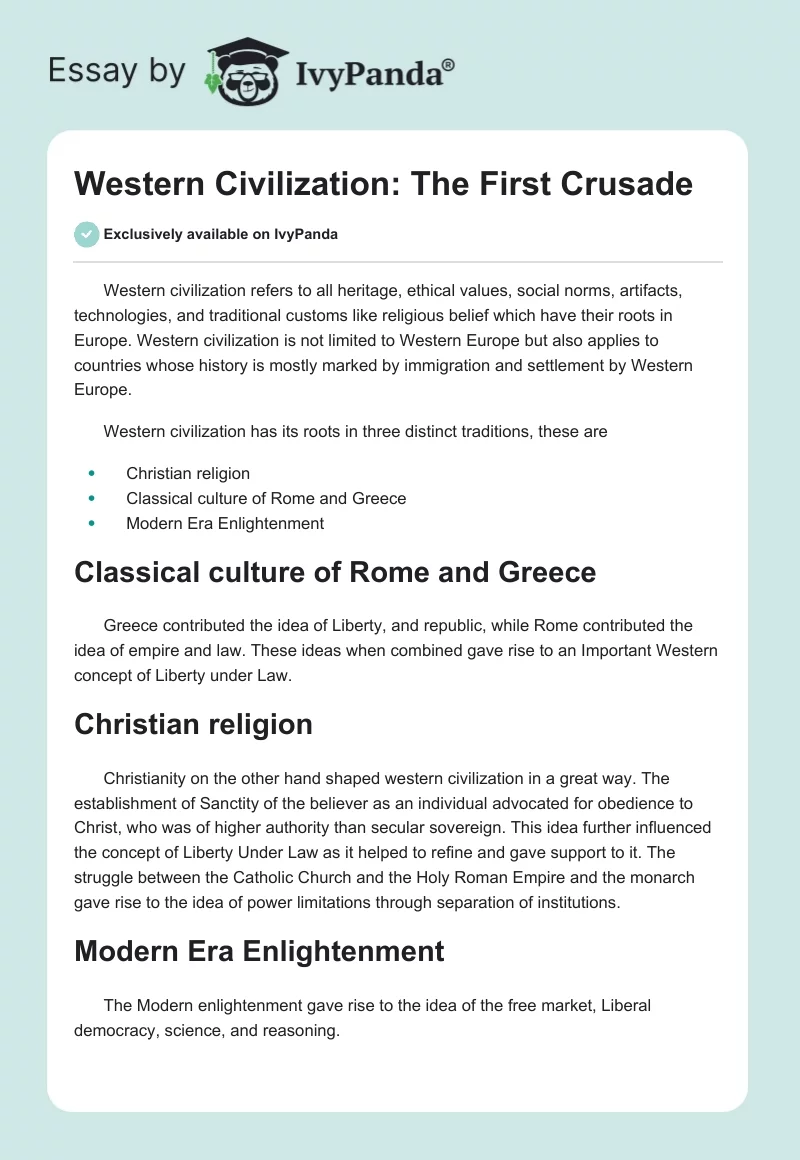 Western Civilization: The First Crusade. Page 1
