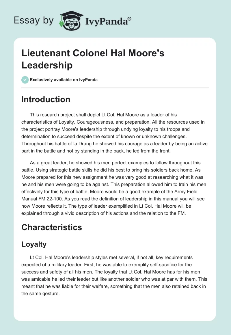 Lieutenant Colonel Hal Moore's Leadership. Page 1