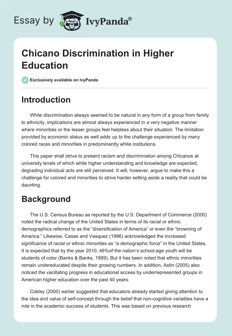 Chicano Discrimination in Higher Education. Page 1